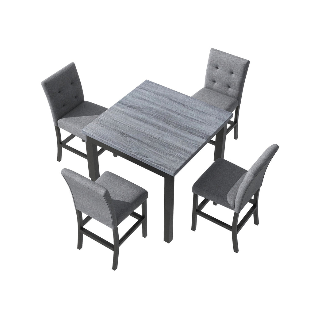 TOPMAX 5-Piece Counter Height Dining Set – Wooden Table with Chairs & Stools Featuring Footrests