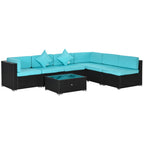 7-Piece Wicker Patio Conversation Set with Cushions & Glass Table – Outdoor Furniture Set in Turquoise