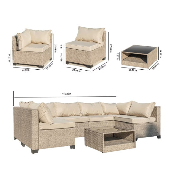 7-Piece Outdoor Patio Sofa Furniture Set with Cushions – Modern Garden & Backyard Seating