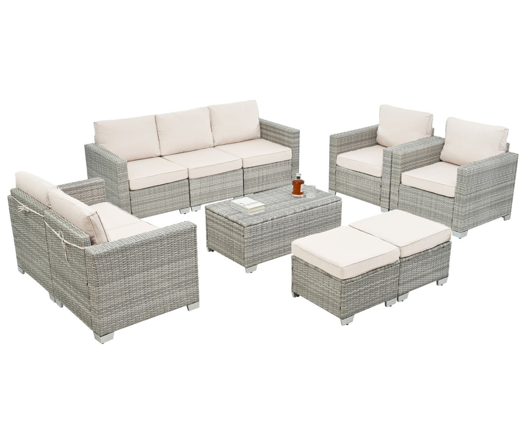 10-Piece Outdoor Patio Furniture Set with Cushions – Modern Garden & Backyard Seating Collection