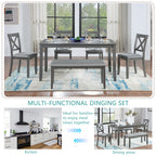 6-Piece Dining Set with Rectangular Wooden Table, 4 Upholstered Chairs & Bench – Modern Gray Kitchen & Dining Room Furniture