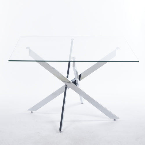 Modern Golden Dining Table with Cross Metal Legs & Glass Top – Space-Saving Square Kitchen Table (120x120x75cm)