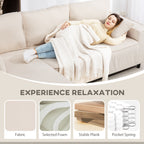 Cream White Corduroy L-Shaped Corner Sofa with Reversible Chaise Lounge & Pocket Spring Comfort