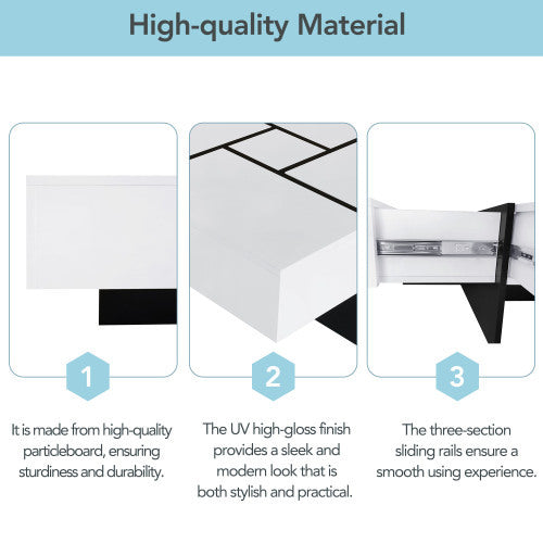 Modern Coffee Table with 4 Hidden Storage Compartments – Unique Design Living Room Furniture