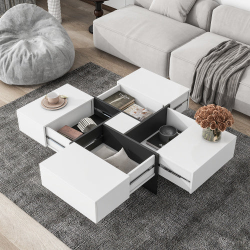 Modern Coffee Table with 4 Hidden Storage Compartments – Unique Design Living Room Furniture