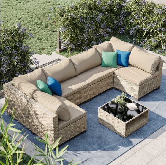 7-Piece Outdoor Patio Sofa Furniture Set with Cushions – Modern Garden & Backyard Seating