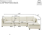 Convertible 4-Seat L-Shaped Sectional Sofa Couch with Ottoman – Cloud-Style Sofa with Padded Armrests for Living Room, Apartment & Office (Beige/White)