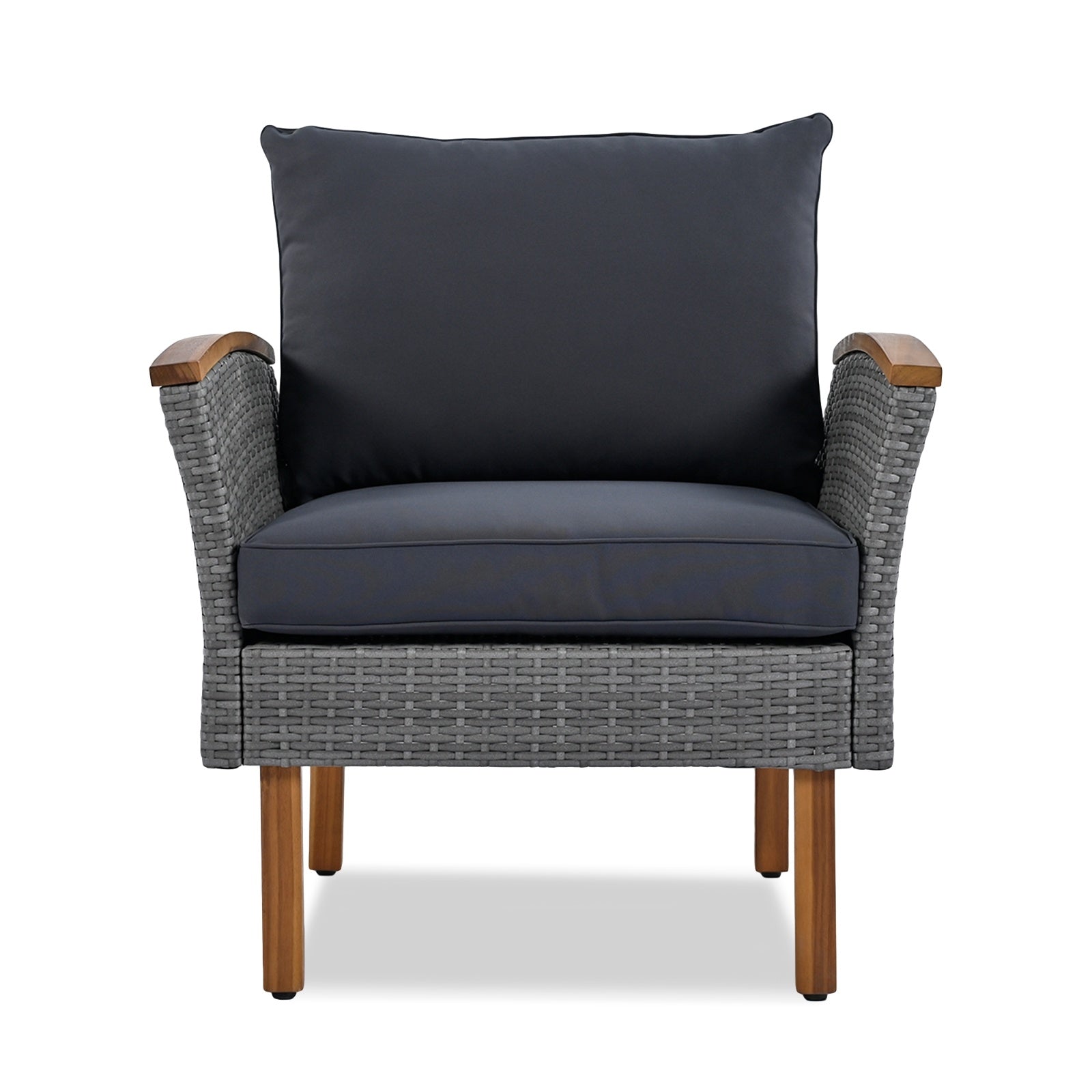 9-Piece Patio Rattan Conversation Set with Acacia Wood Legs & Tabletop – Modern Outdoor Furniture Collection