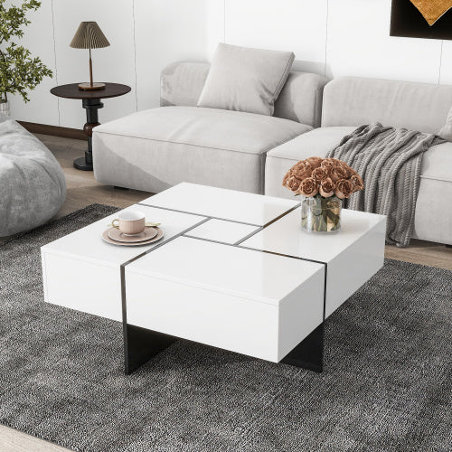 Modern Coffee Table with 4 Hidden Storage Compartments – Unique Design Living Room Furniture